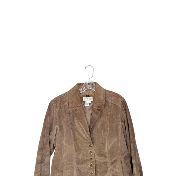 Live A Little Leather Jacket Brown Suede Button Up Y2K Vintage Large Petite - Picture 7 of 12